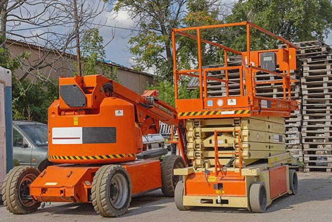 industrial forklift transporting goods in a warehouse setting in Lincoln